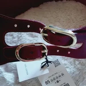 Zara | Accessories | Zara Leather Red Doublebuckle Sash Belt 
